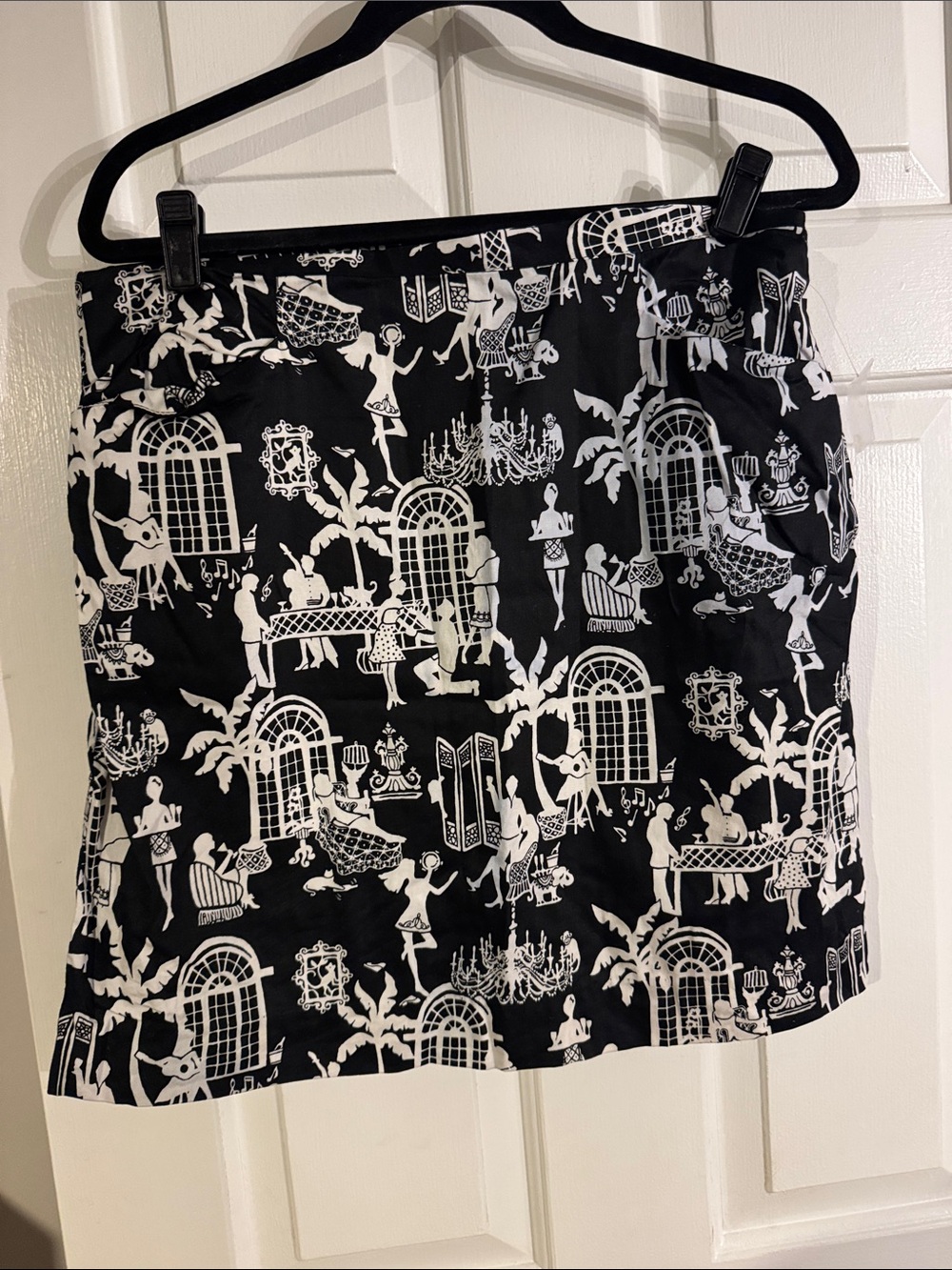 Lilly Pulitzer “Late Night Toile” Print Black & White Printed A-Line Skirt